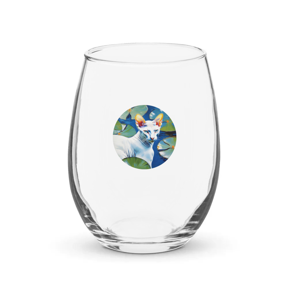 PugMug Custom White Sphynx Cat Stemless Wine Glass