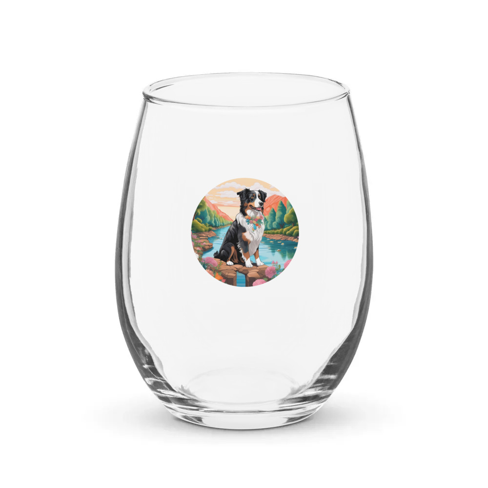 PugMug Custom Australian Shepherd Dog Stemless Wine Glass