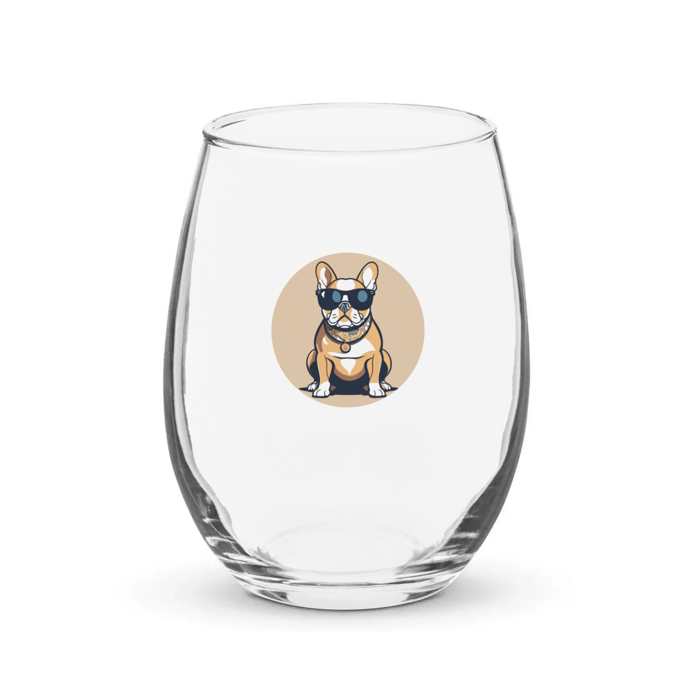 PugMug Custom Tan French Bulldog Stemless Wine Glass