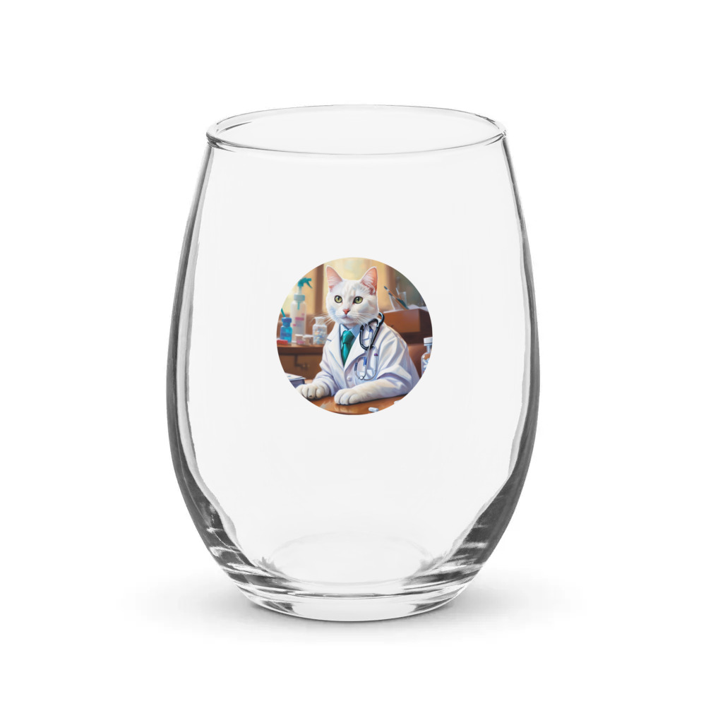 PugMug Custom White Companion Cat Stemless Wine Glass
