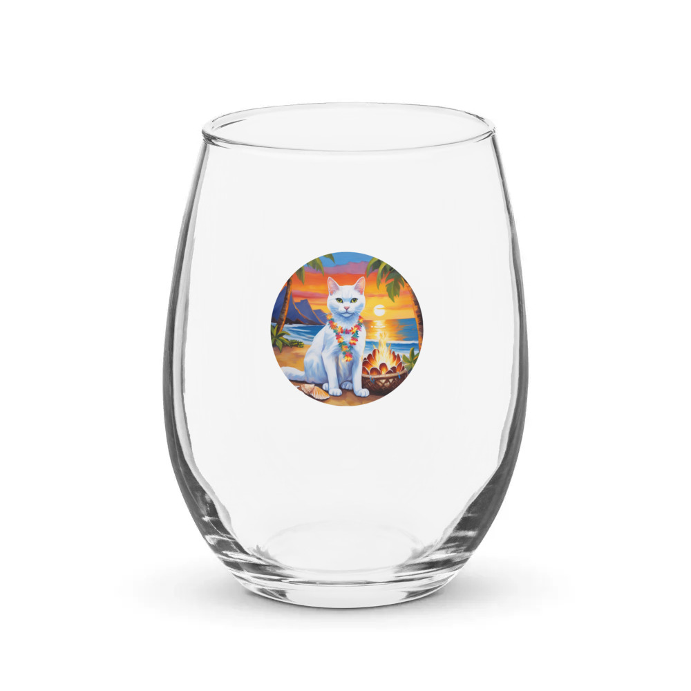 PugMug Custom White Companion Cat Stemless Wine Glass