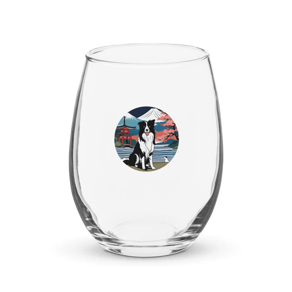 PugMug Custom Border Collie Stemless Wine Glass