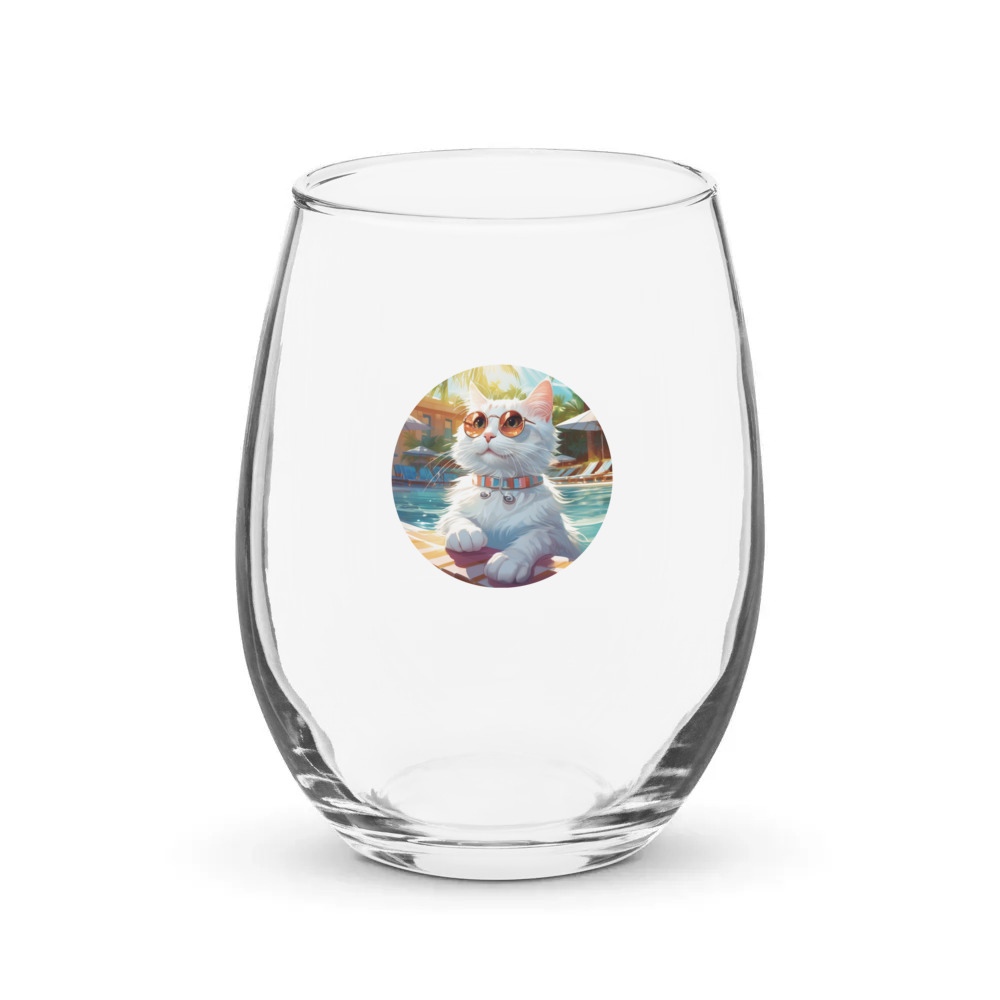 PugMug Custom White Companion Cat Stemless Wine Glass