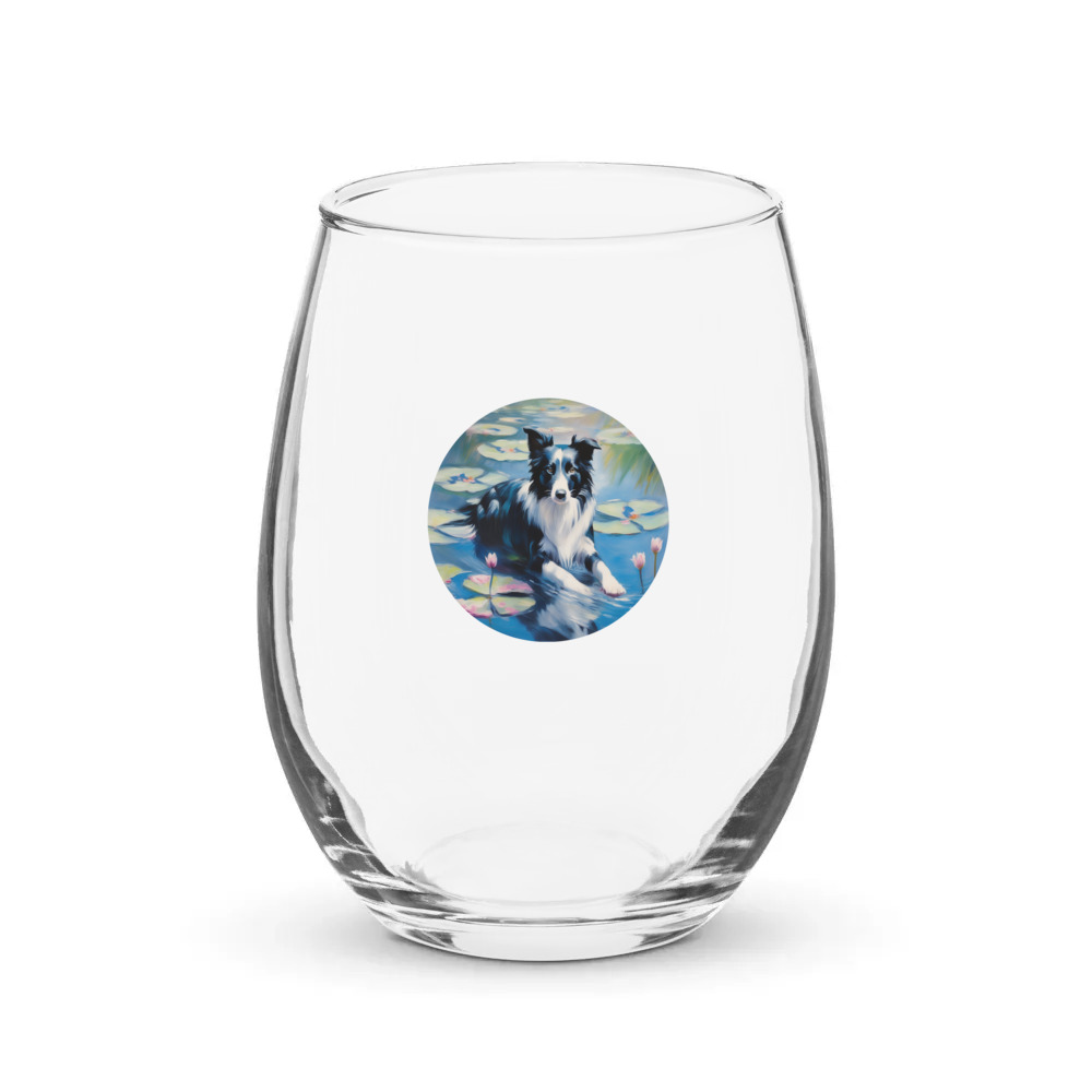 PugMug Custom Border Collie Stemless Wine Glass