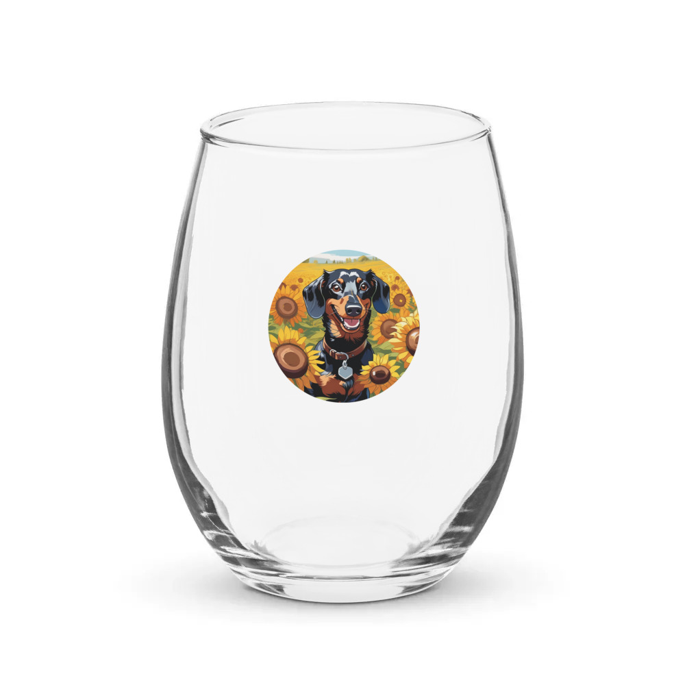 PugMug Custom Black Dachshund Stemless Wine Glass