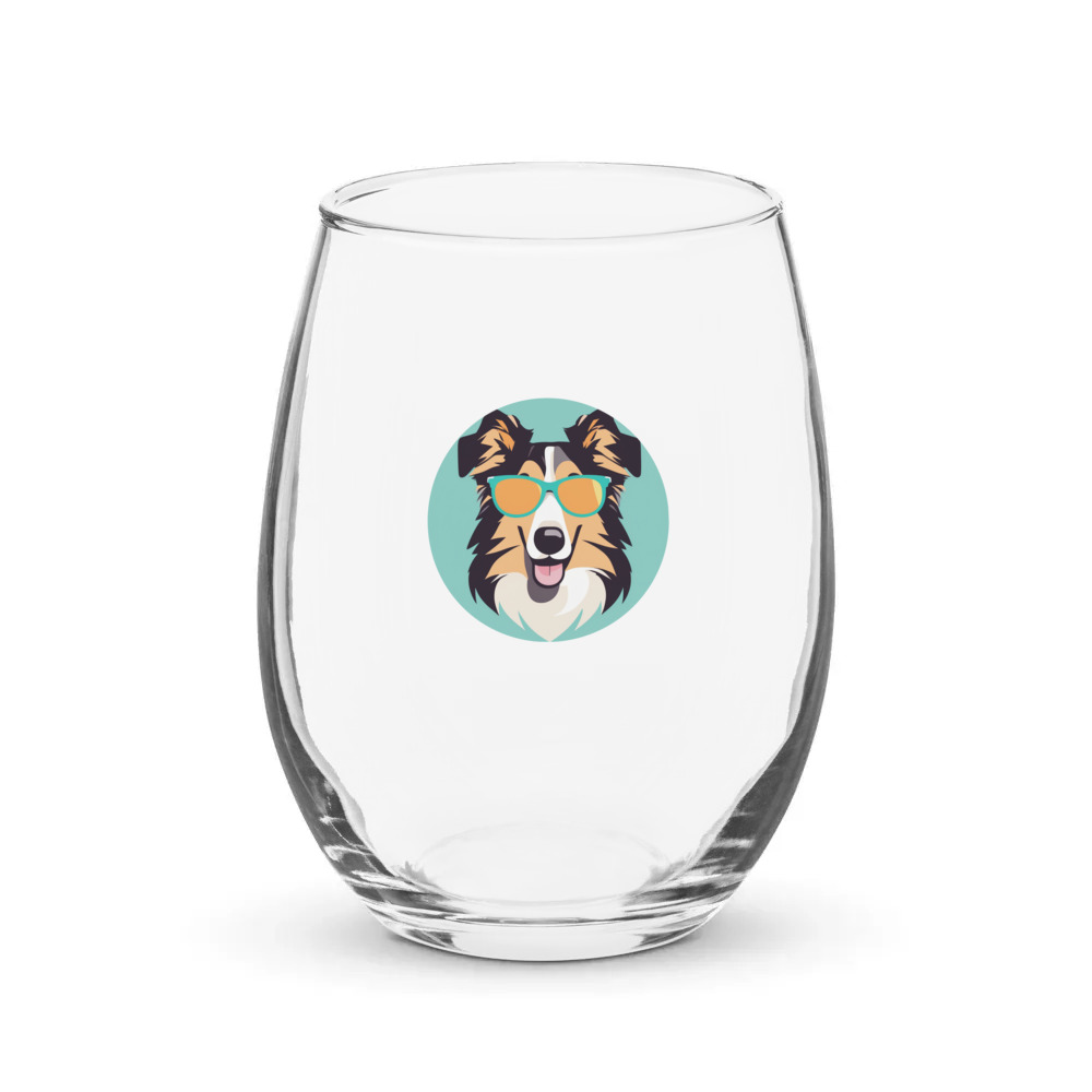 PugMug Custom Collie Stemless Wine Glass