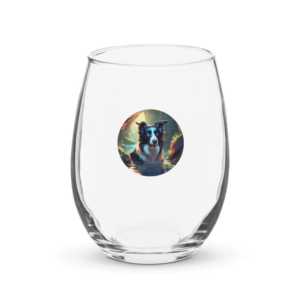 PugMug Custom Border Collie Stemless Wine Glass