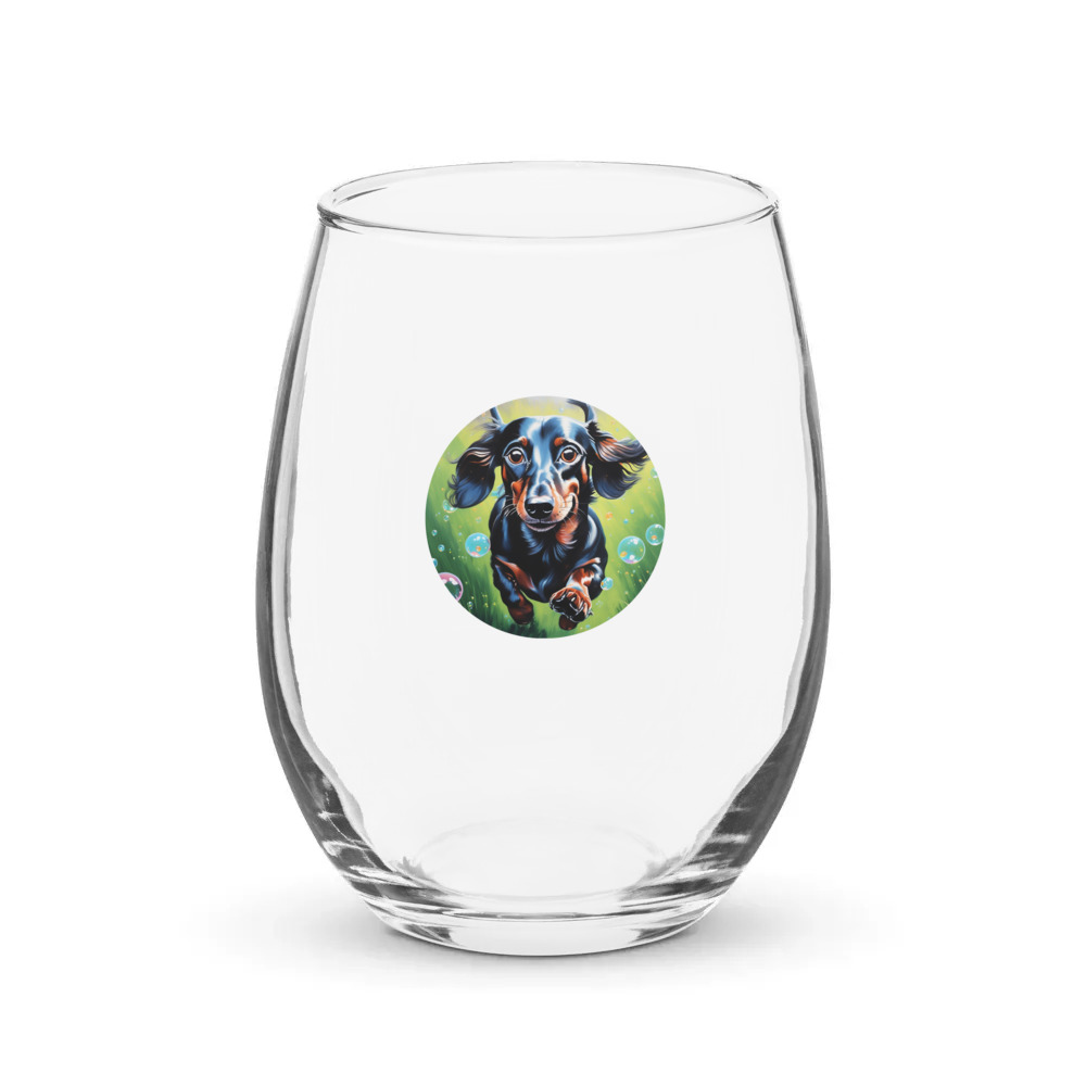 PugMug Custom Black Dachshund Stemless Wine Glass
