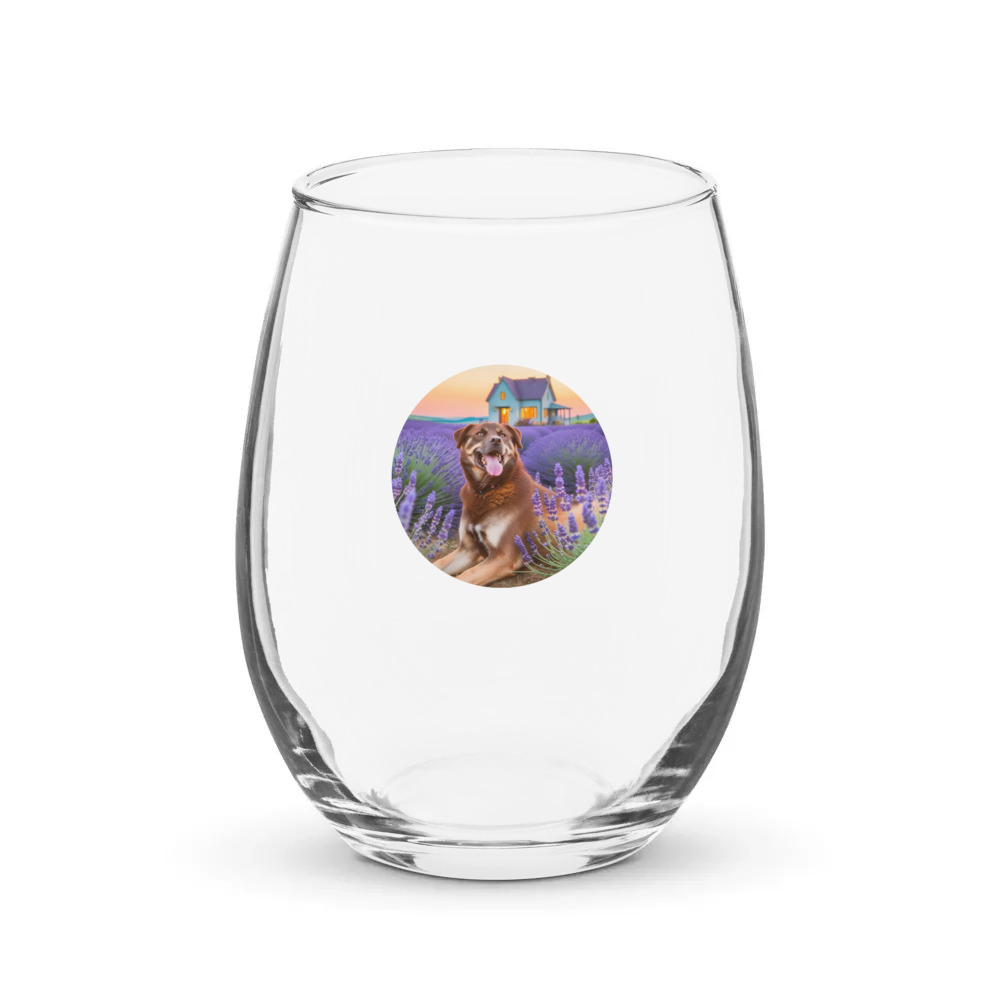 PugMug Custom Blue Stemless Wine Glass
