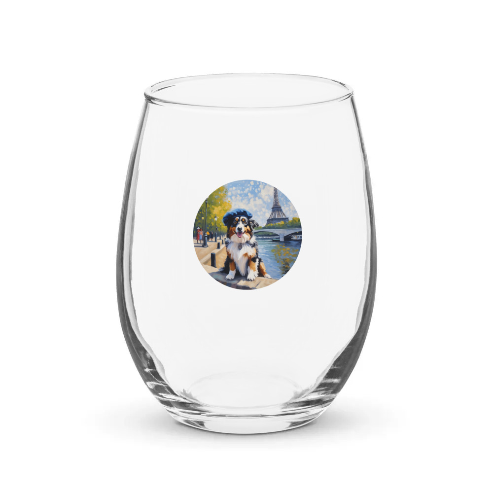 PugMug Custom Australian Shepherd Dog Stemless Wine Glass