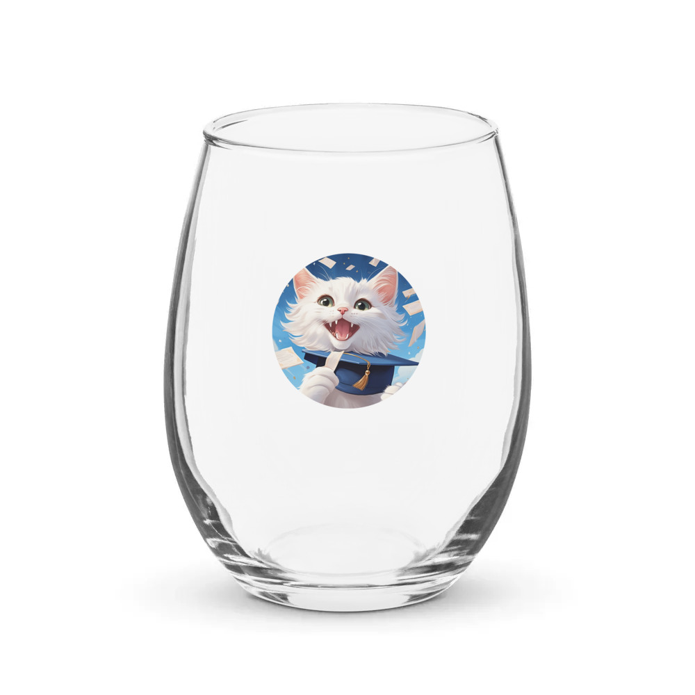 PugMug Custom White Companion Cat Stemless Wine Glass