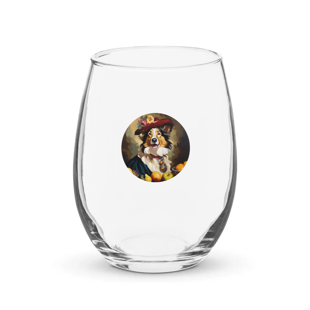 PugMug Custom Collie Stemless Wine Glass