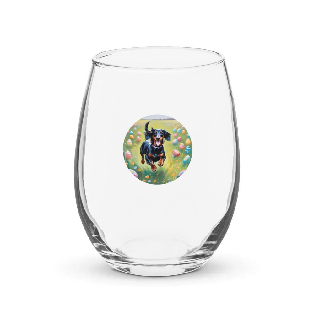 PugMug Custom Black Dachshund Stemless Wine Glass