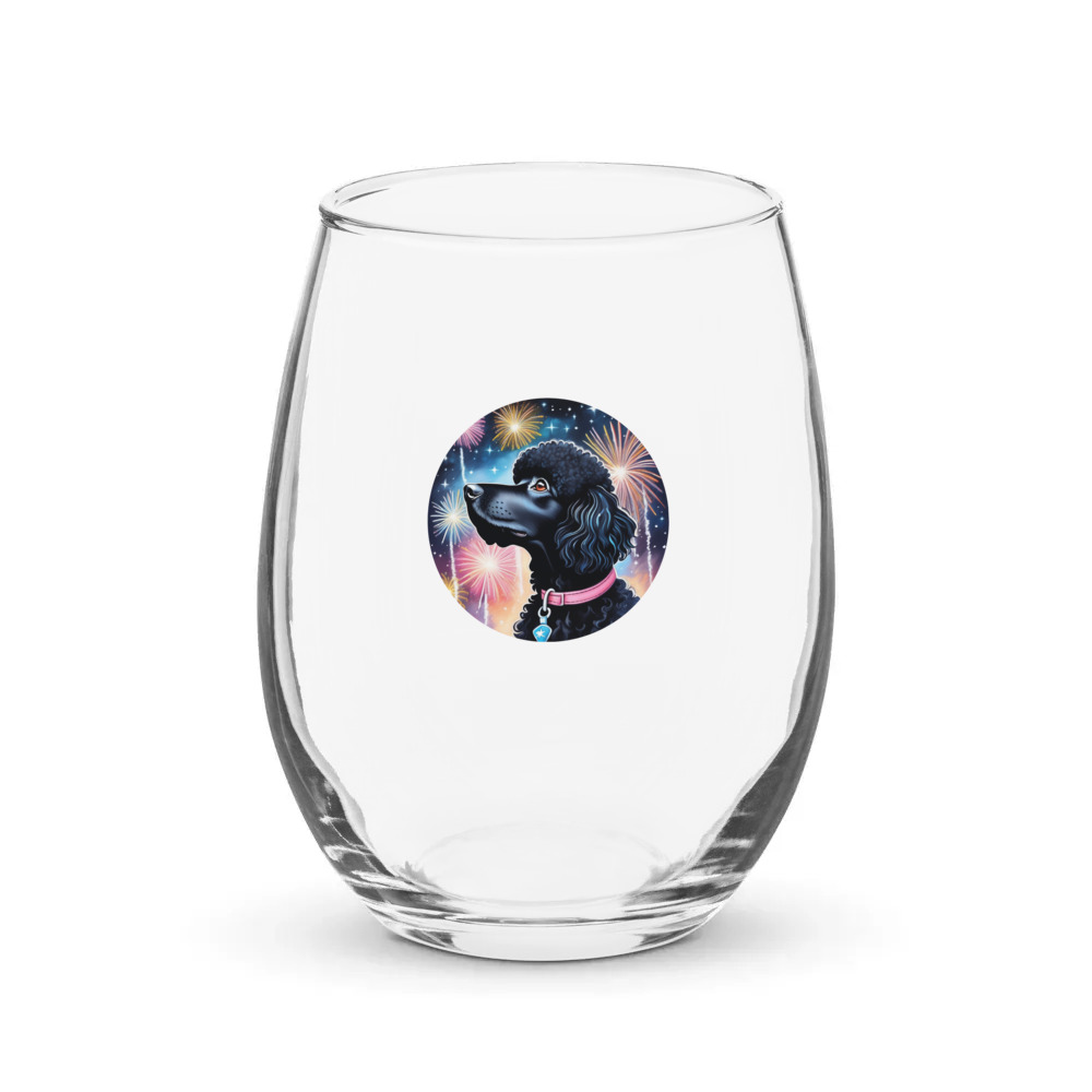 PugMug Custom Black Poodle Stemless Wine Glass