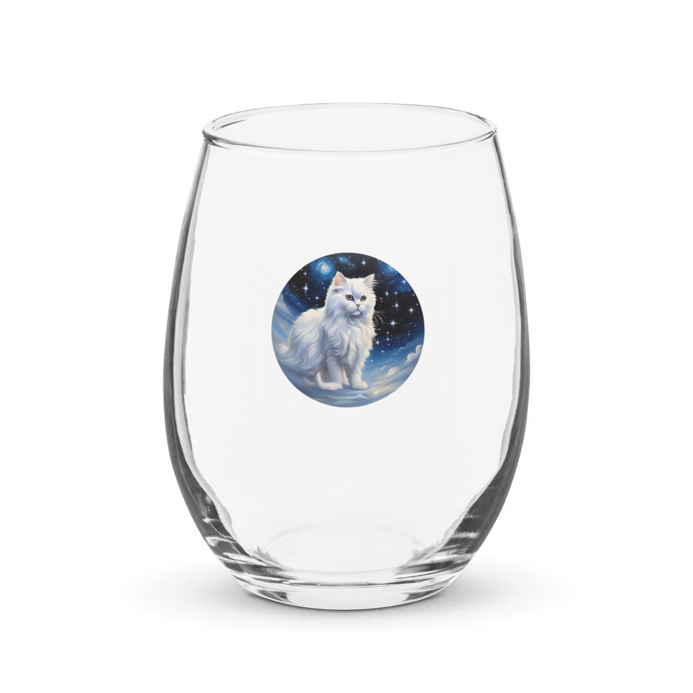 PugMug Custom White Persian Cat Stemless Wine Glass