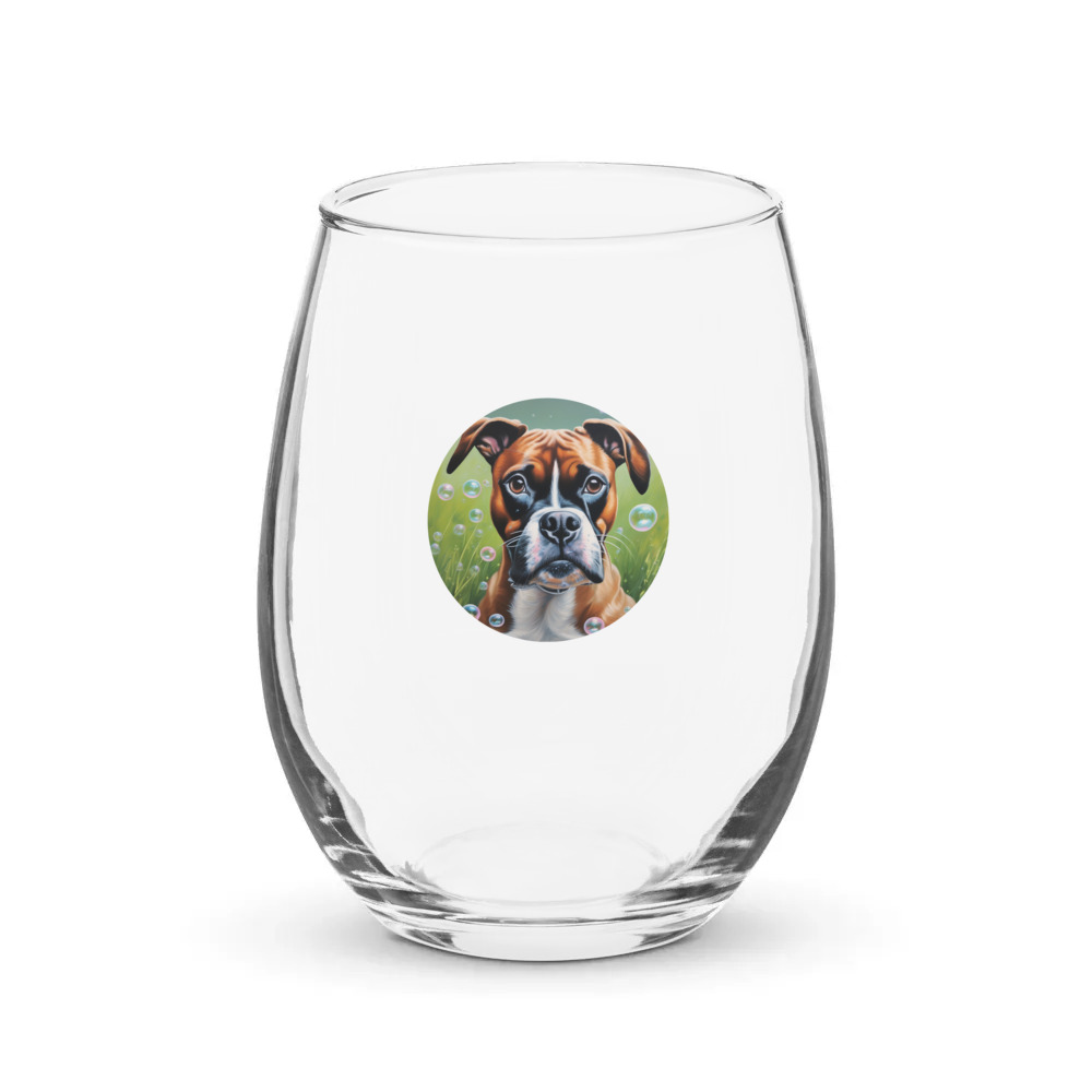 PugMug Custom Boxer Dog Stemless Wine Glass