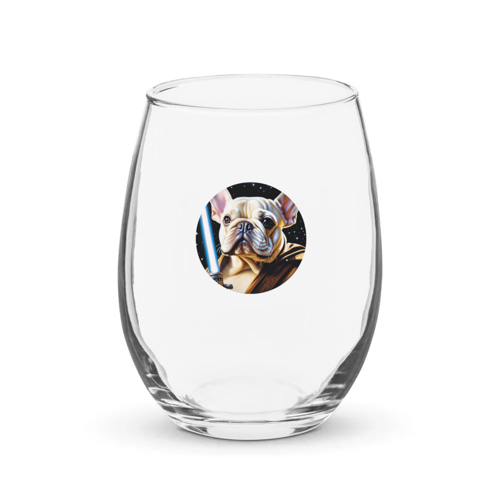 PugMug Custom White French Bulldog Stemless Wine Glass