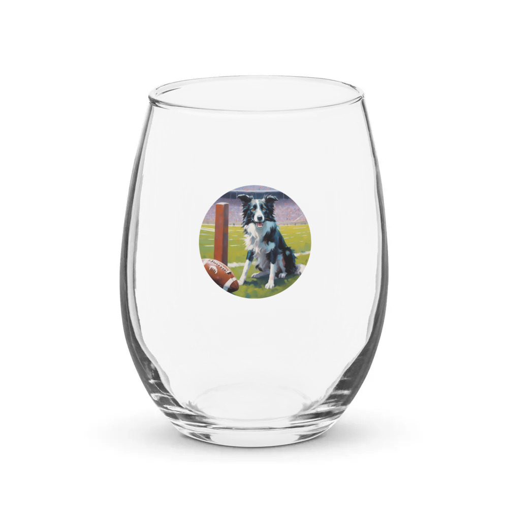 PugMug Custom Border Collie Stemless Wine Glass