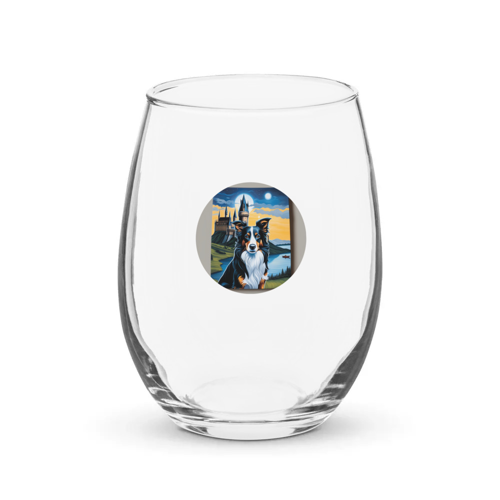 PugMug Custom Border Collie Stemless Wine Glass