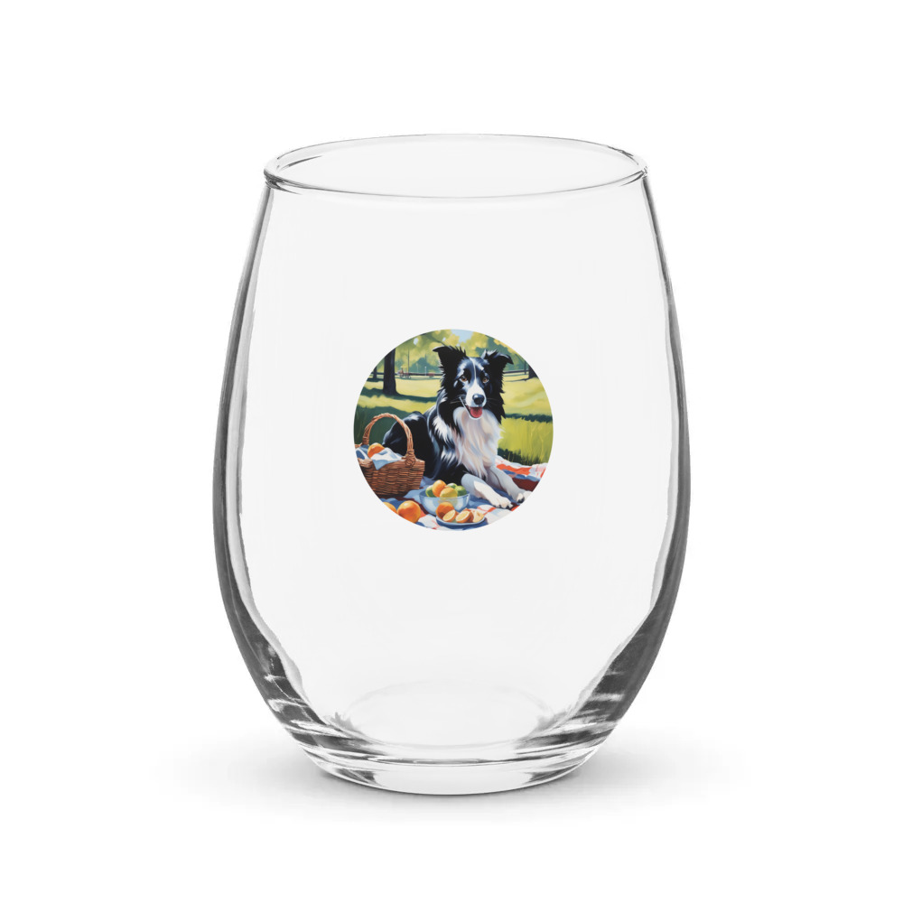 PugMug Custom Border Collie Stemless Wine Glass