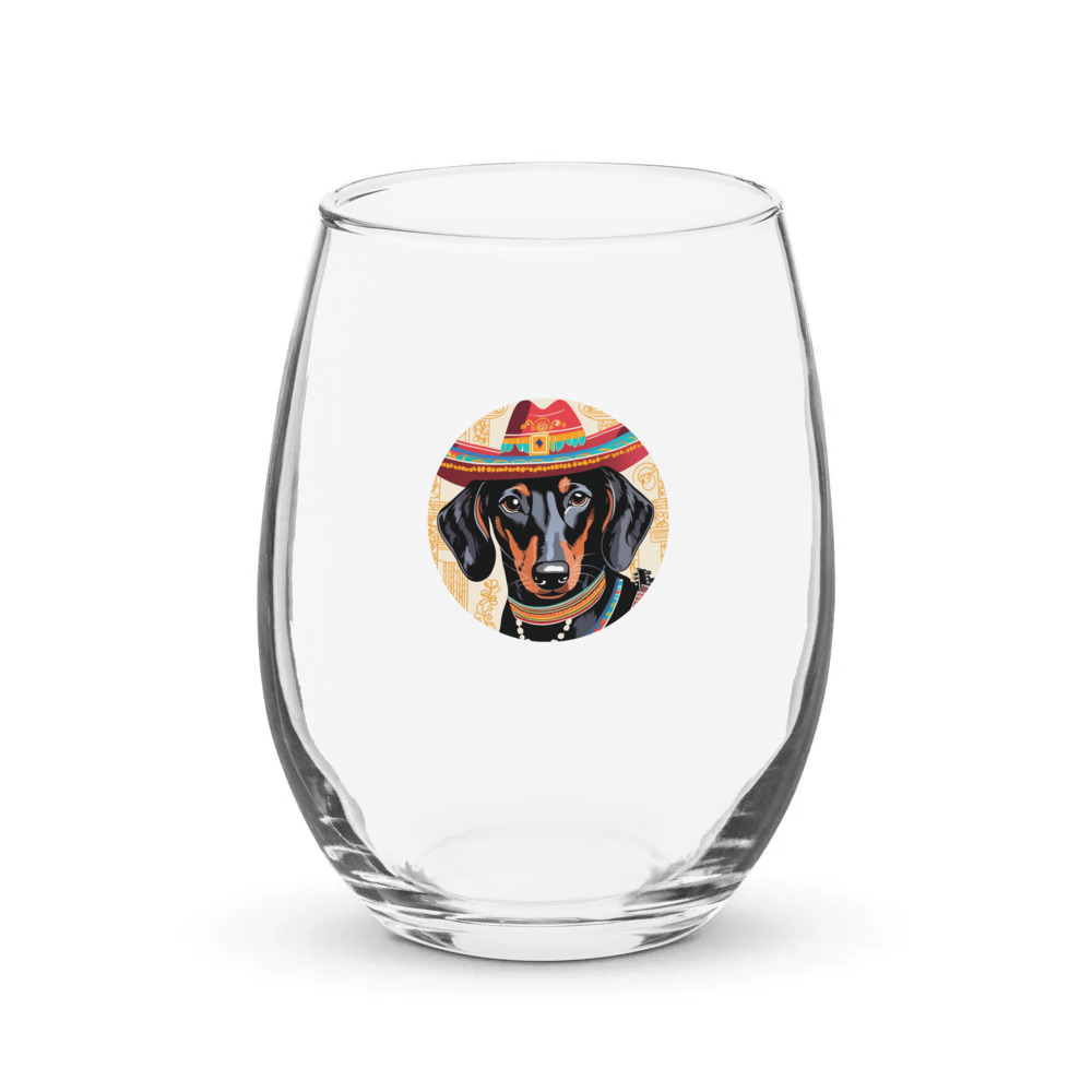 PugMug Custom Black Dachshund Stemless Wine Glass