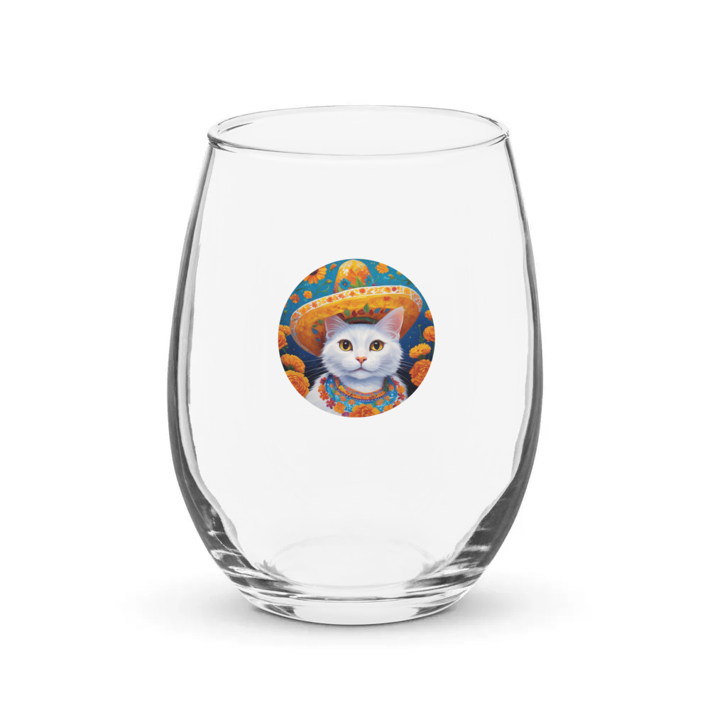 PugMug Custom White Companion Cat Stemless Wine Glass