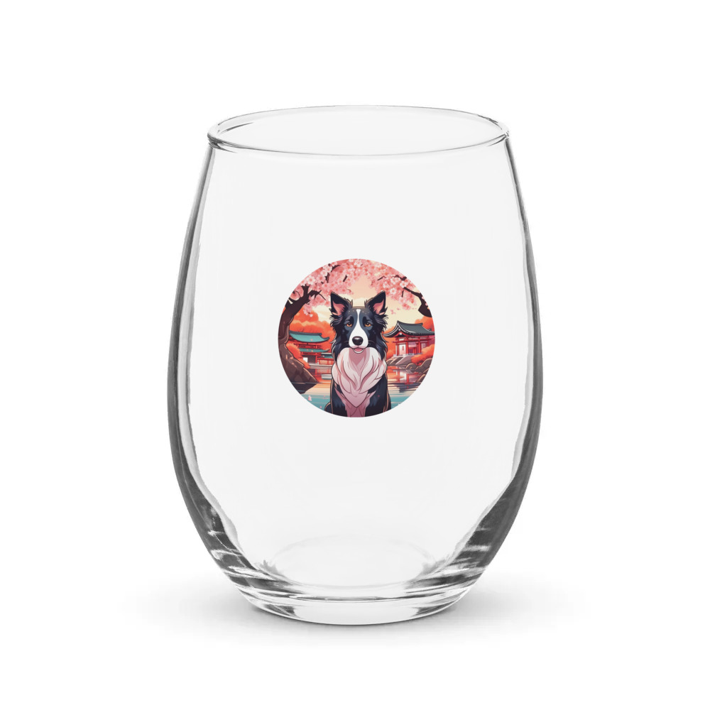 PugMug Custom Border Collie Stemless Wine Glass