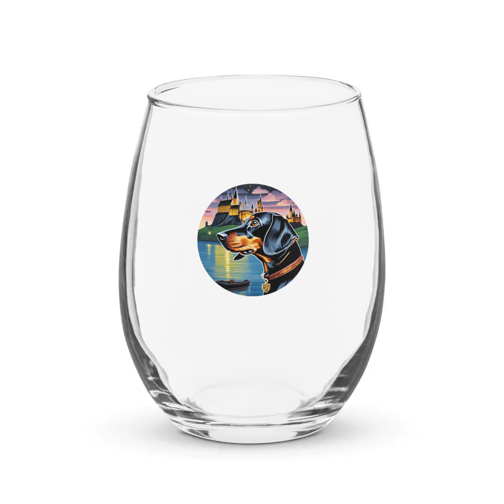 PugMug Custom Black Dachshund Stemless Wine Glass