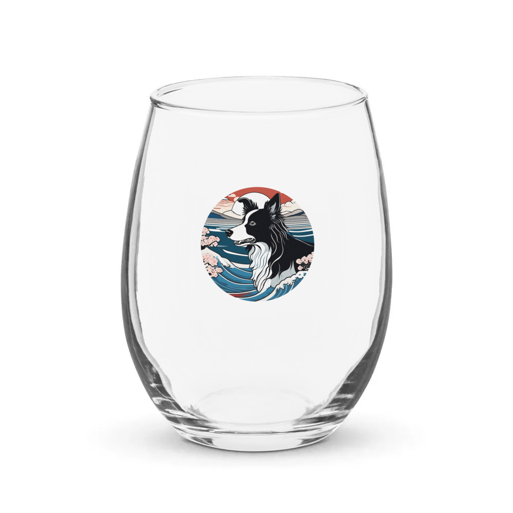 PugMug Custom Border Collie Stemless Wine Glass