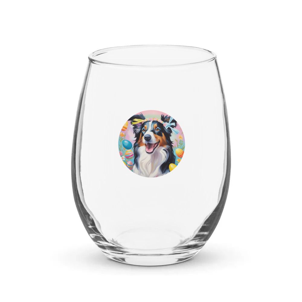 PugMug Custom Border Collie Stemless Wine Glass
