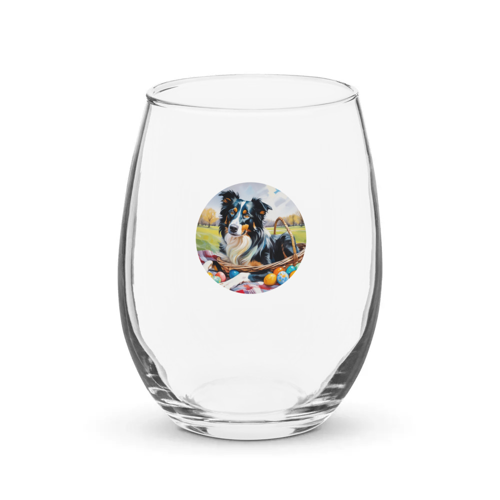 PugMug Custom Border Collie Stemless Wine Glass