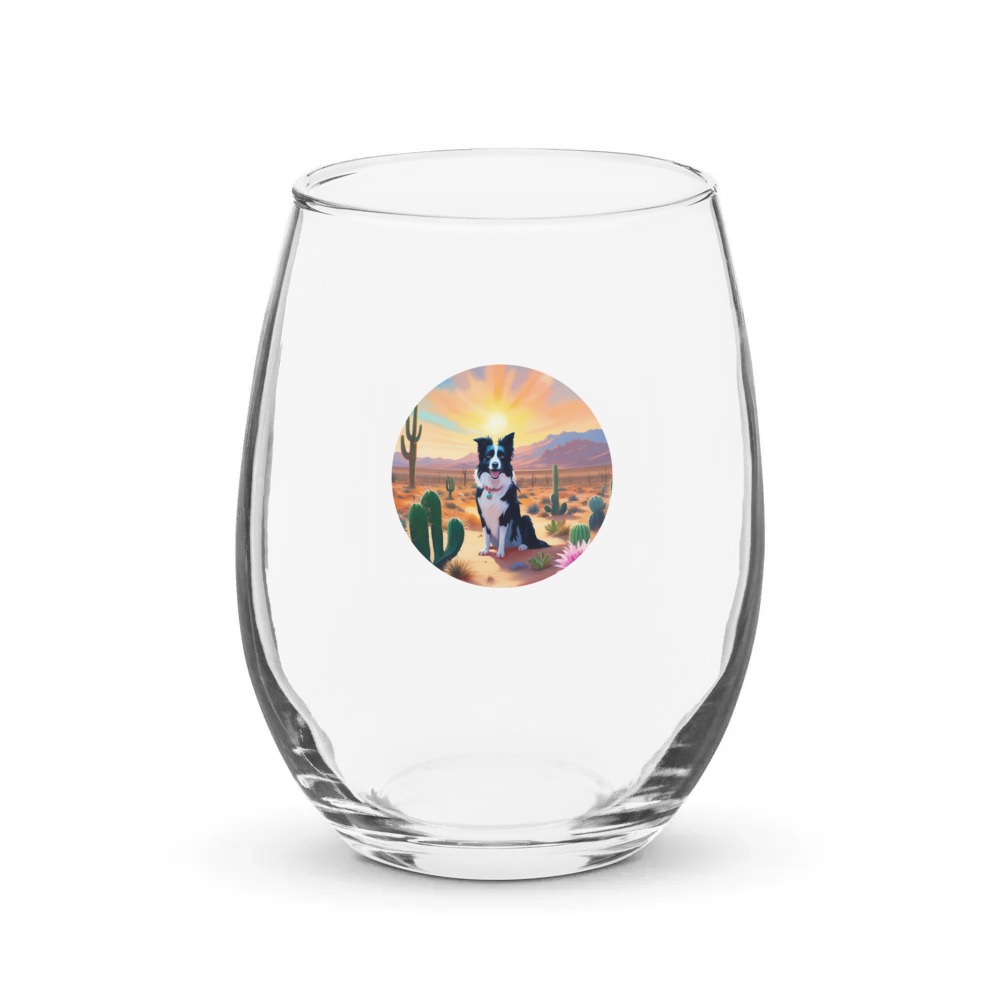 PugMug Custom Border Collie Stemless Wine Glass