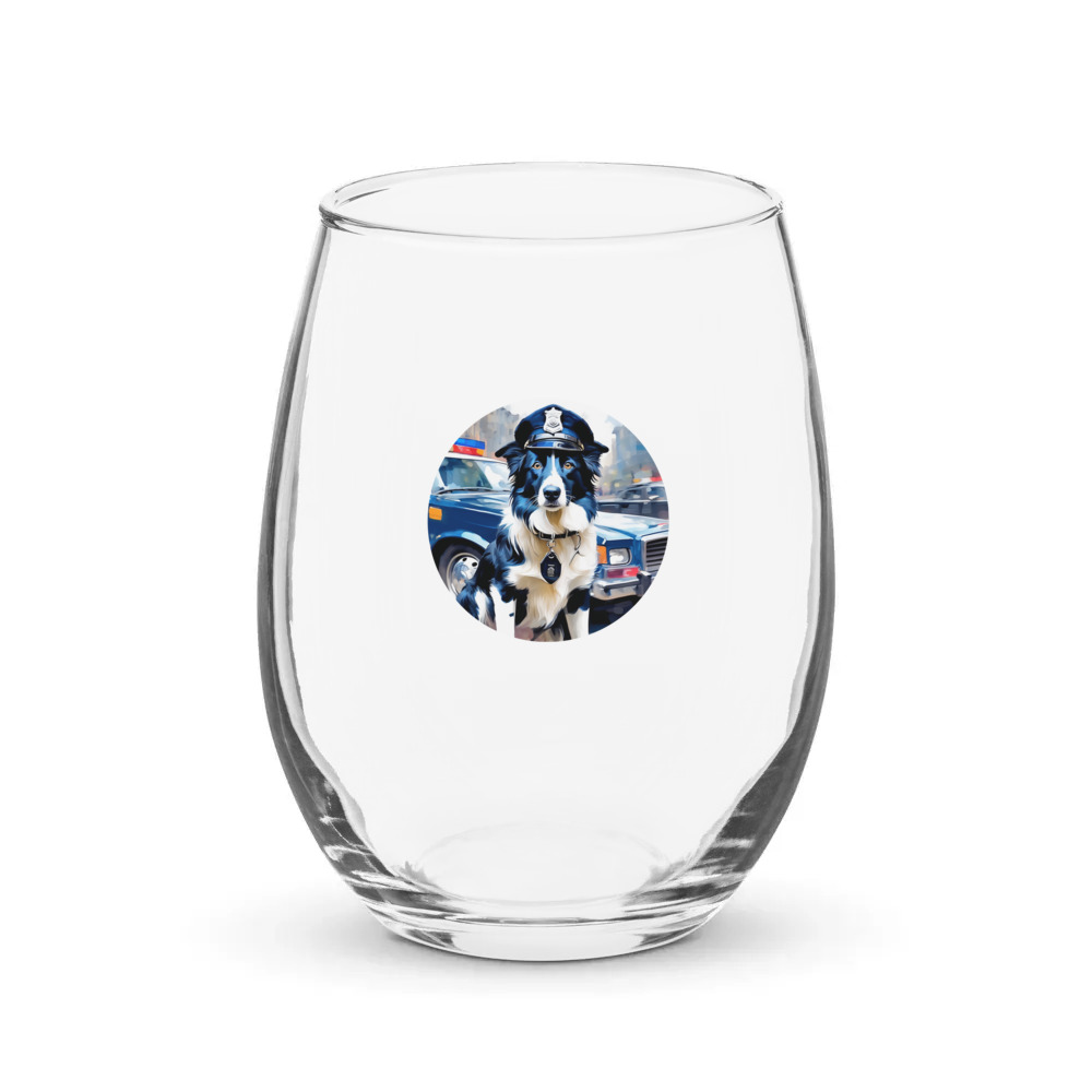 PugMug Custom Border Collie Stemless Wine Glass