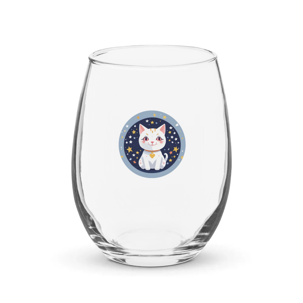 PugMug Custom White Companion Cat Stemless Wine Glass