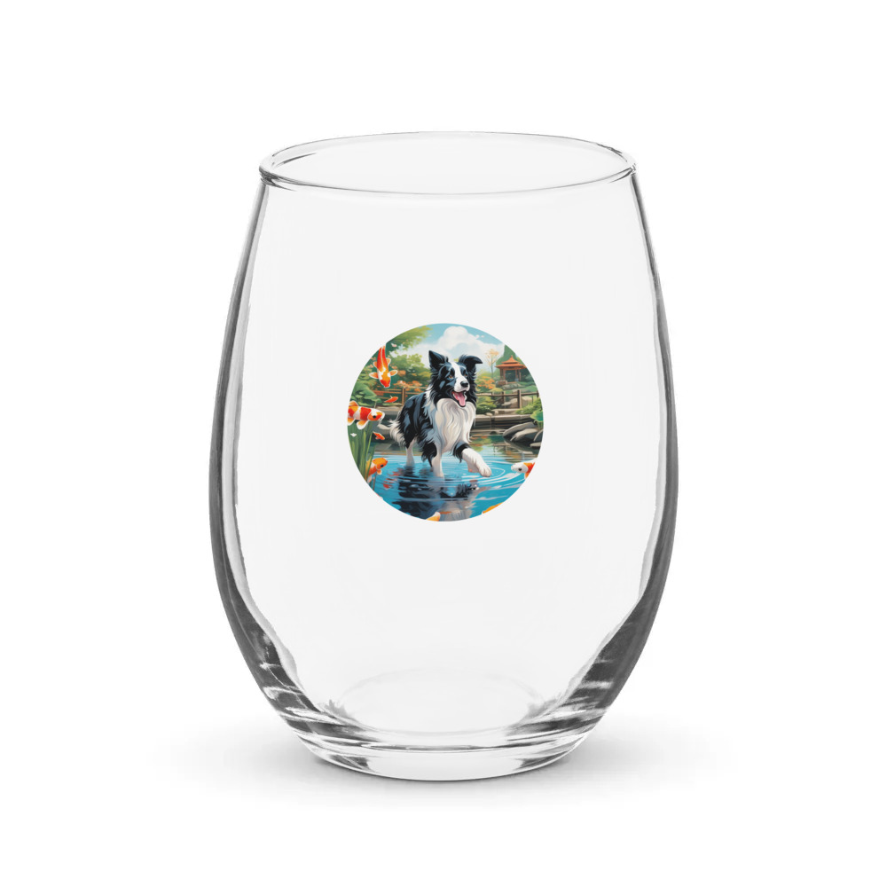 PugMug Custom Border Collie Stemless Wine Glass