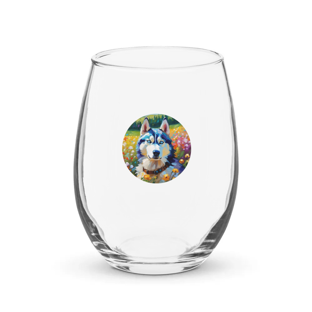 PugMug Custom Siberian Husky Stemless Wine Glass