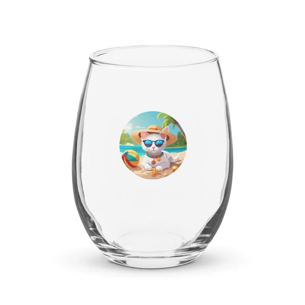 PugMug Custom White Companion Cat Stemless Wine Glass
