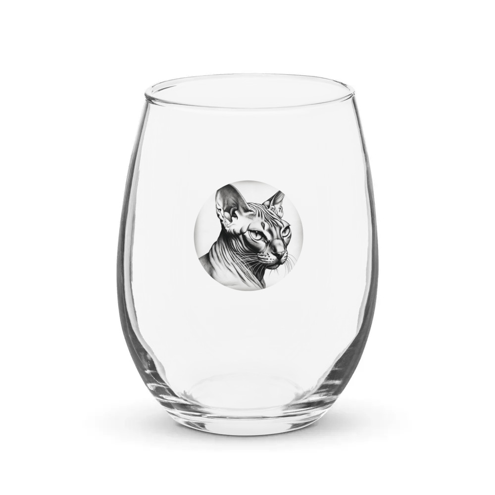 PugMug Custom Tabby Sphynx Cat Stemless Wine Glass