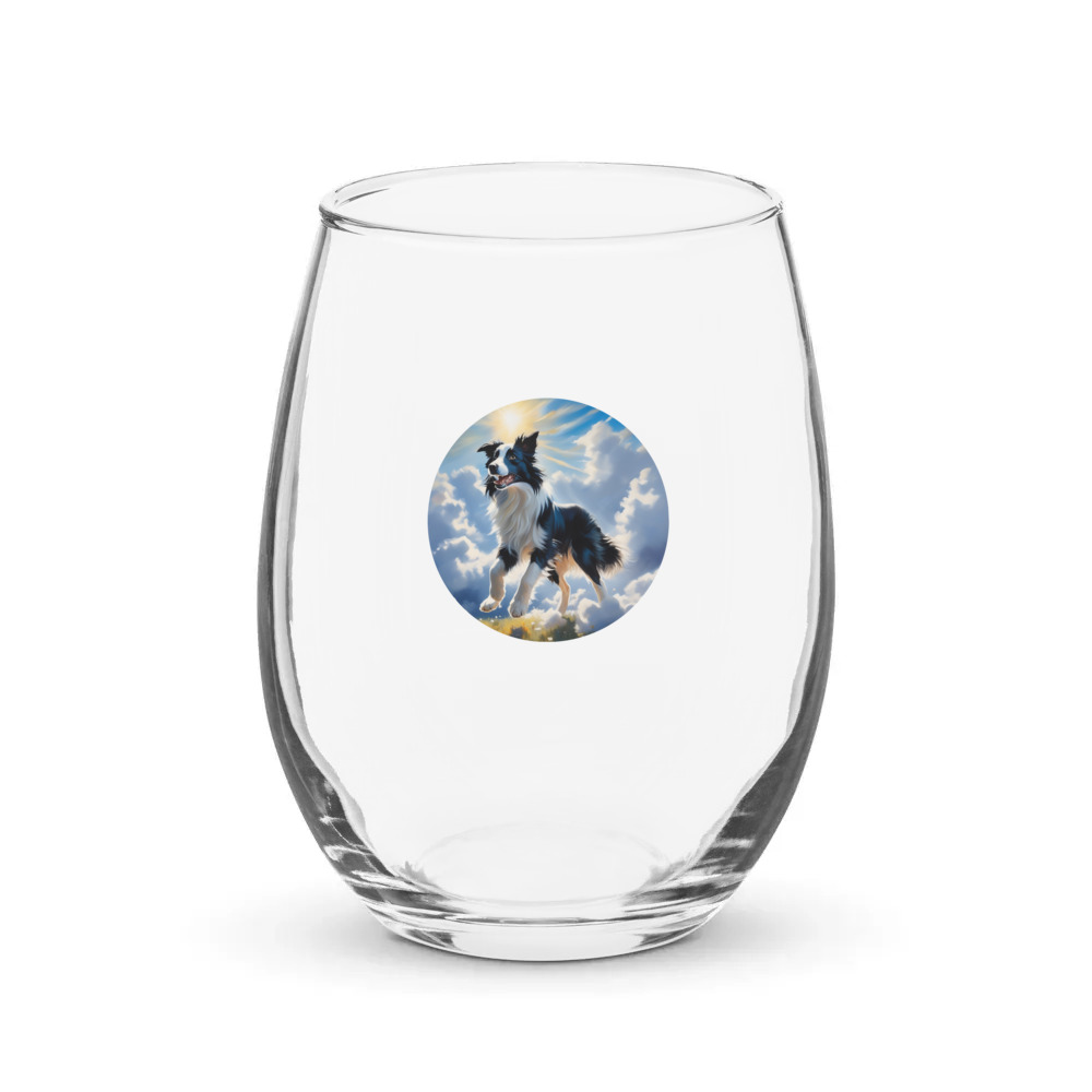 PugMug Custom Border Collie Stemless Wine Glass