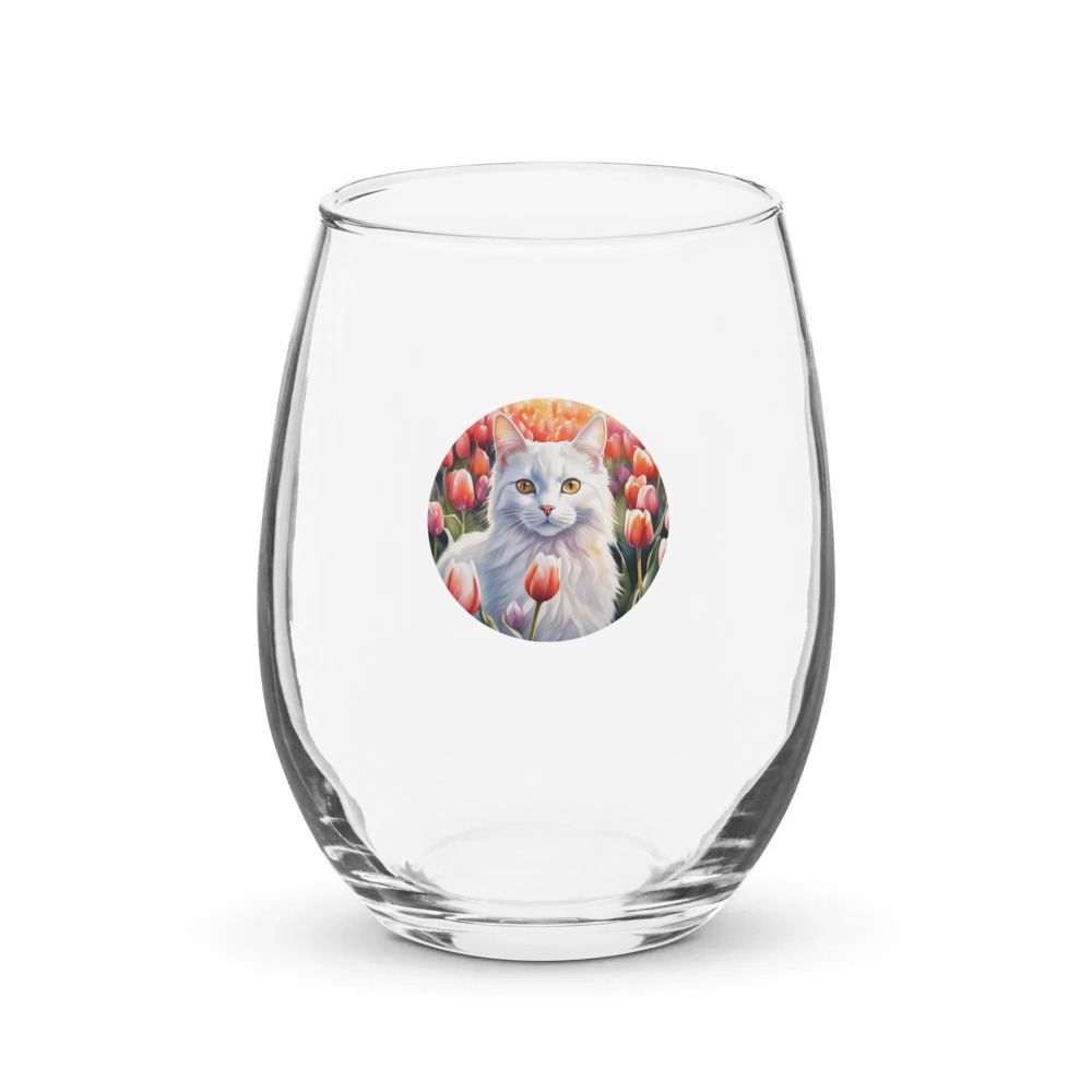 PugMug Custom White Companion Cat Stemless Wine Glass