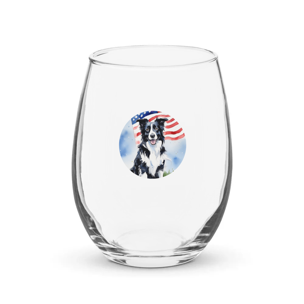 PugMug Custom Border Collie Stemless Wine Glass