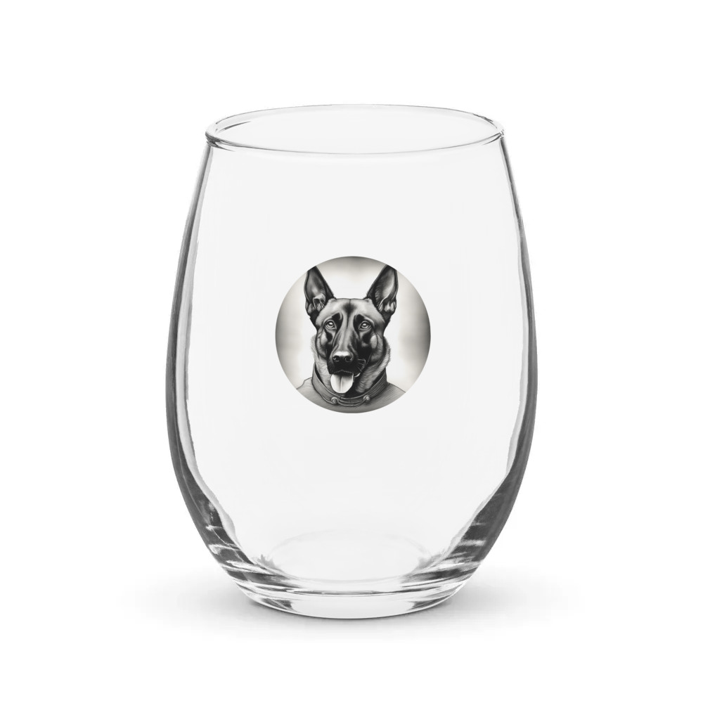 PugMug Custom Belgian Malinois Stemless Wine Glass