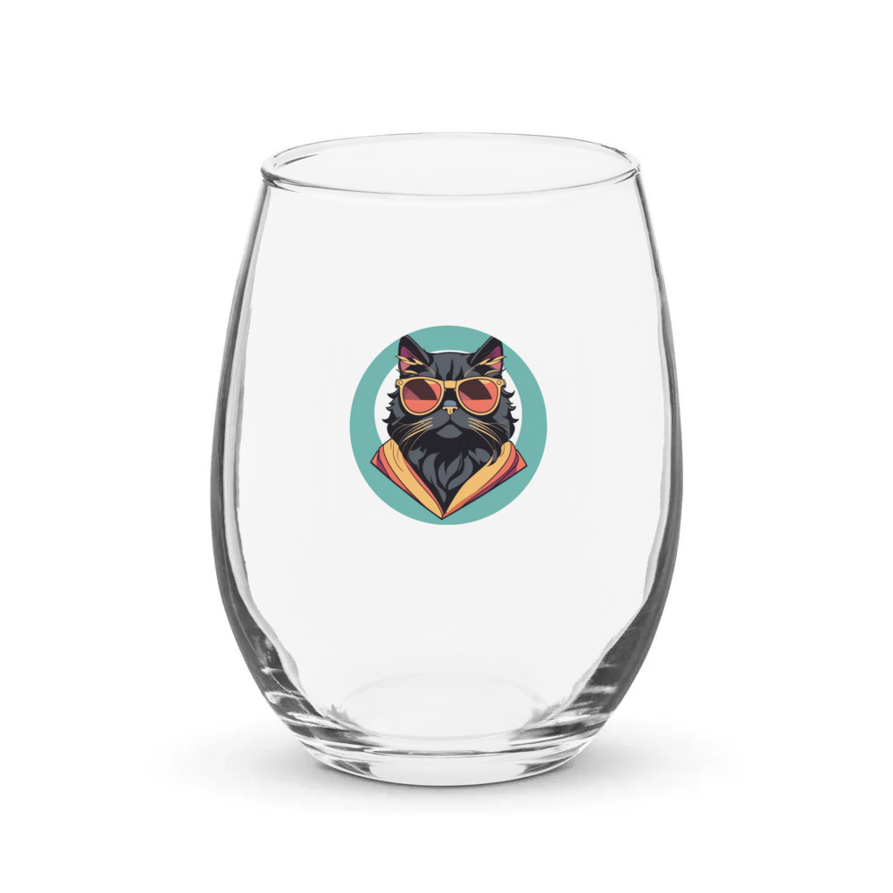 PugMug Custom Black Persian Cat Stemless Wine Glass