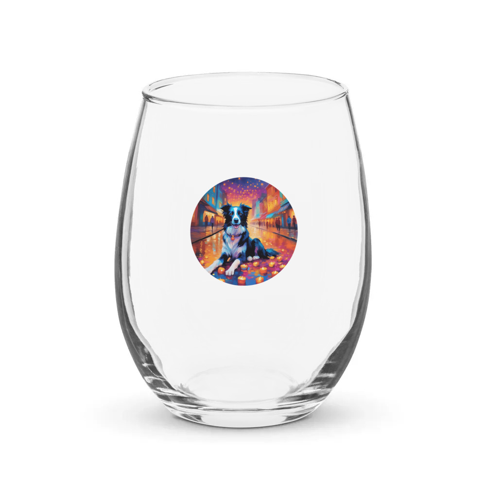 PugMug Custom Border Collie Stemless Wine Glass