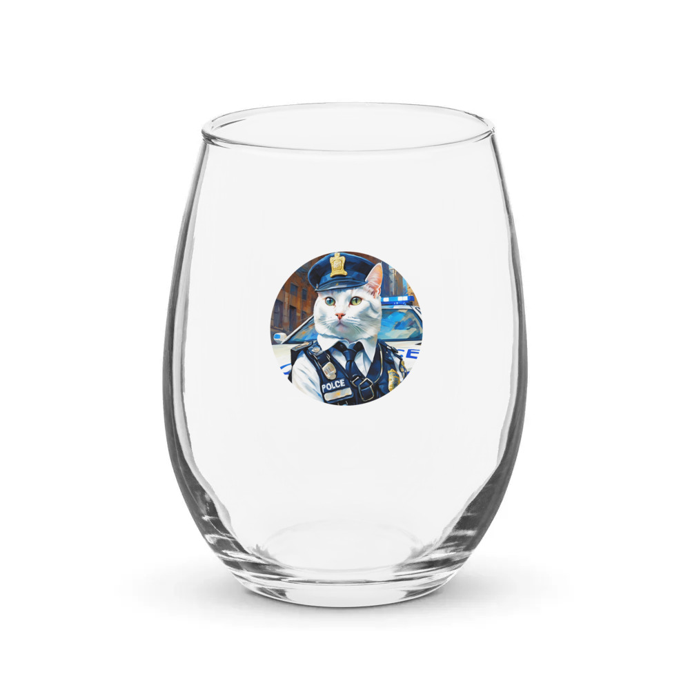 PugMug Custom White Companion Cat Stemless Wine Glass