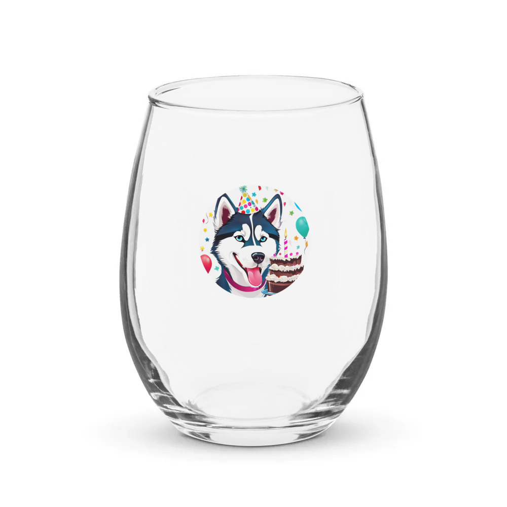 PugMug Custom Siberian Husky Stemless Wine Glass