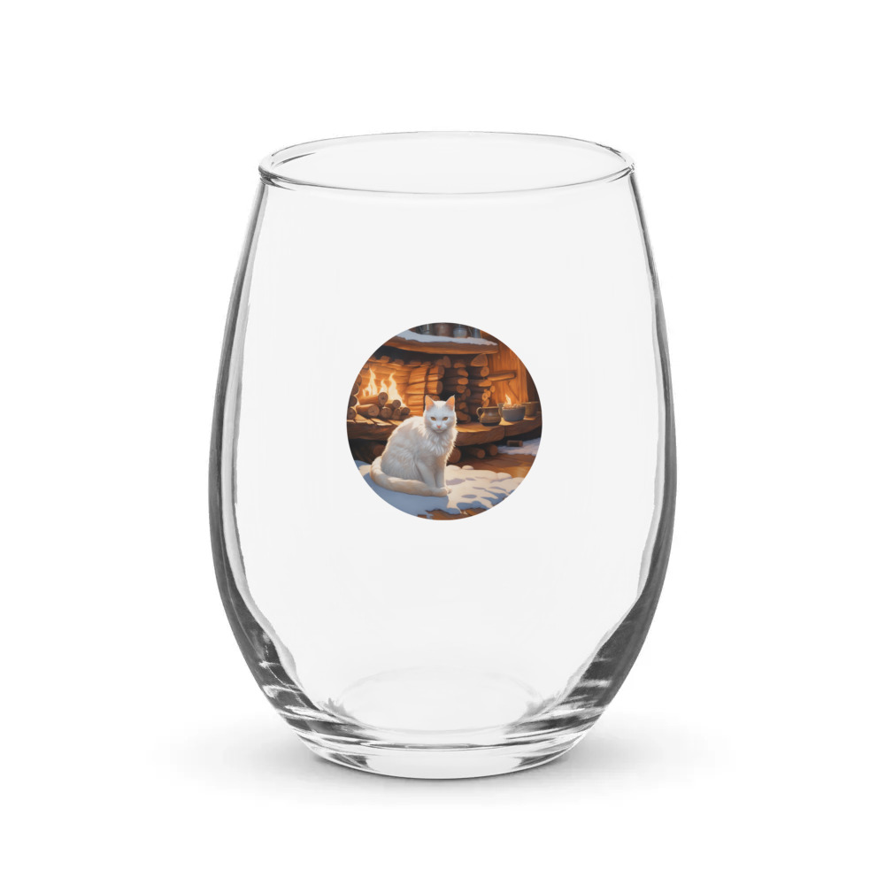 PugMug Custom White Companion Cat Stemless Wine Glass