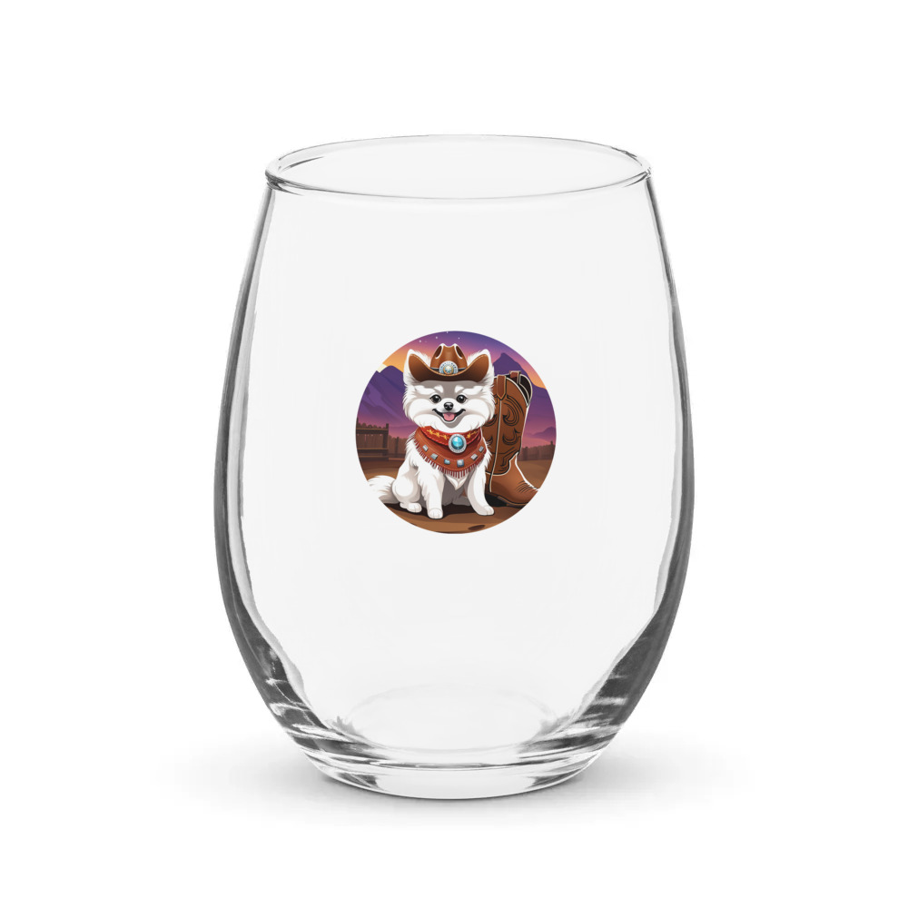 PugMug Custom White Pomeranian Stemless Wine Glass