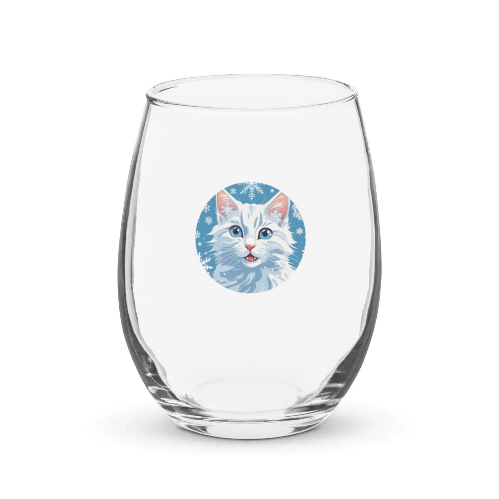 PugMug Custom White Companion Cat Stemless Wine Glass