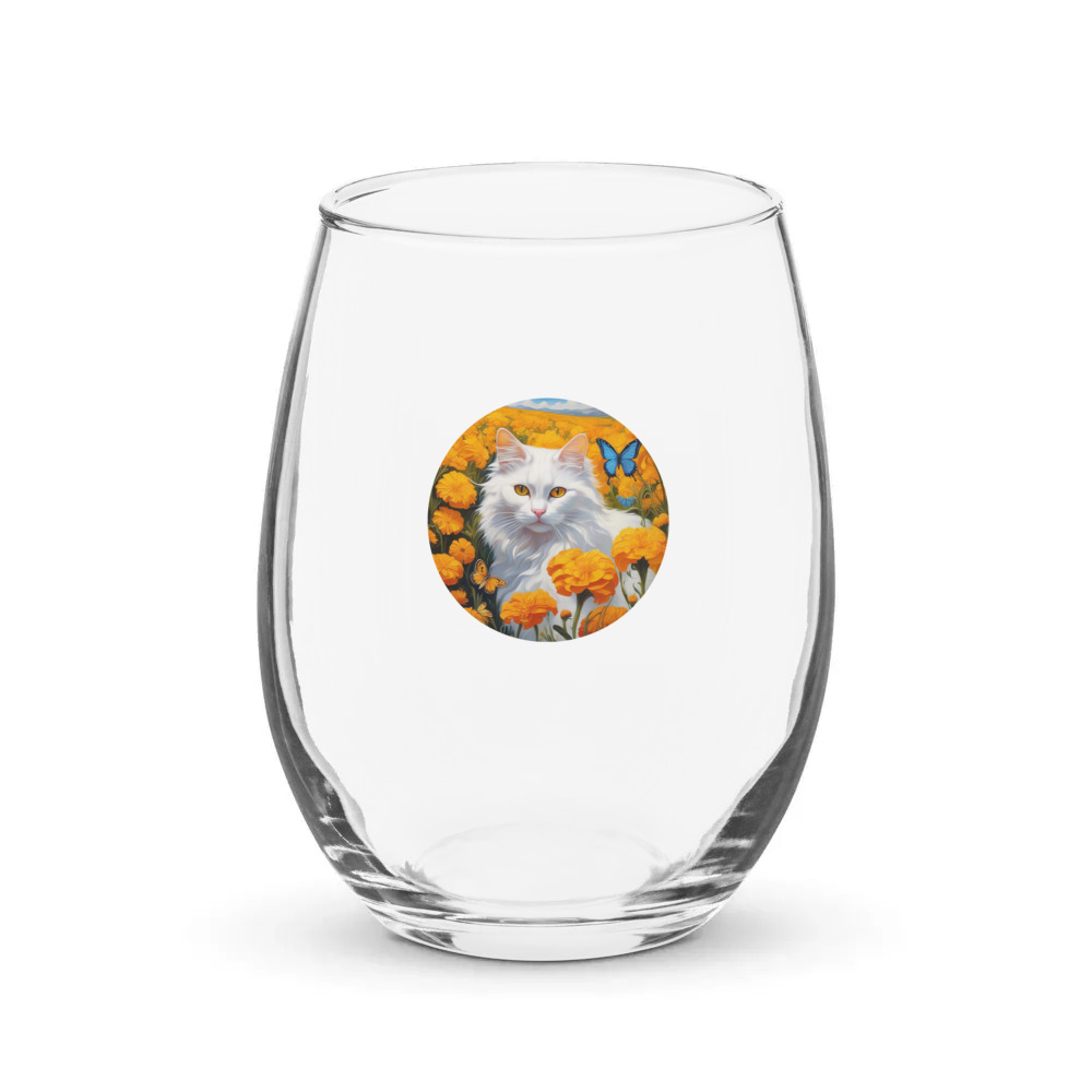 PugMug Custom White Companion Cat Stemless Wine Glass